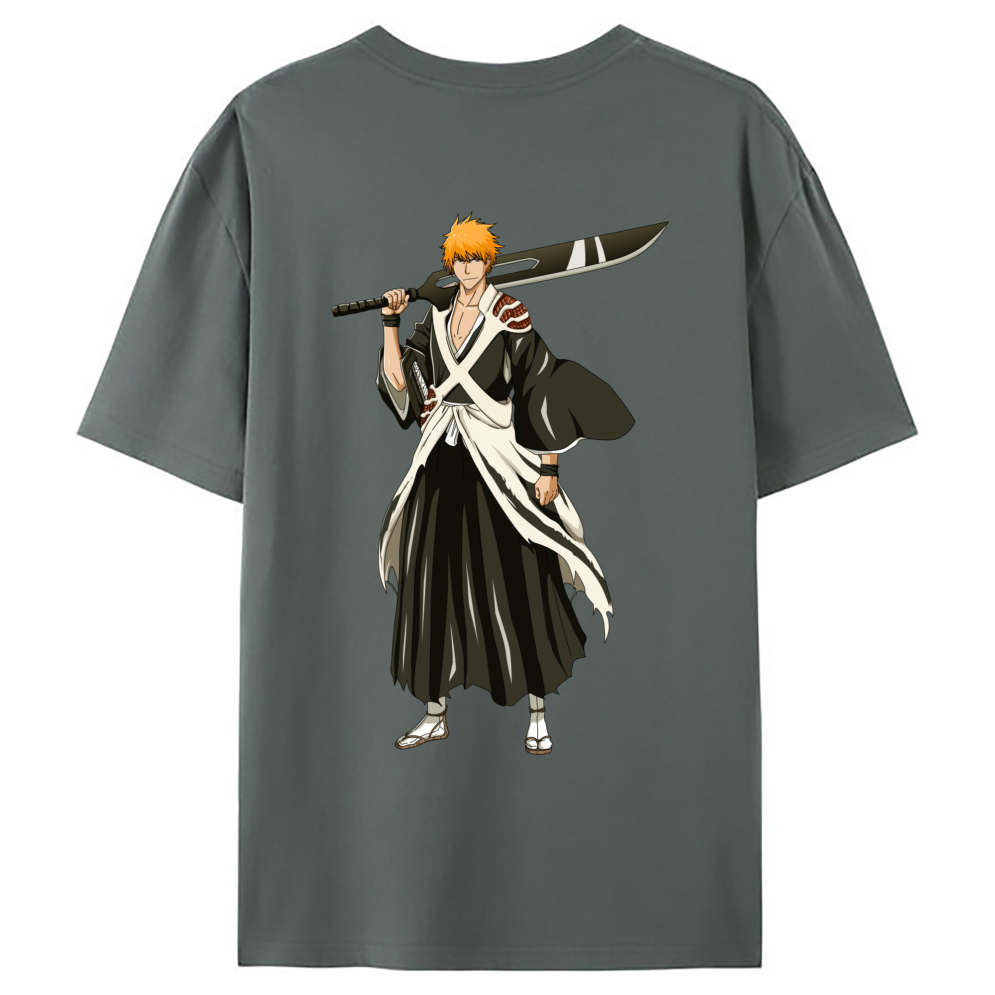 （画像用） ブリーチ 黒崎一護（くろさき いちご）BLEACH Kurosaki Ichigo 綿100％ メンズ半袖Tシャツ（バックプリント） 通気性
